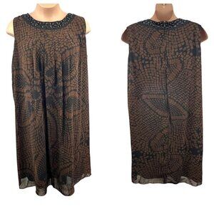 Eva Blue Lined Sleeveless Embellished Neck Shift Dress 2X